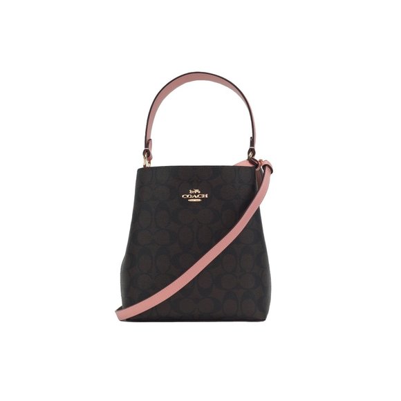 NWT Coach Small Brown Signature Canvas Shell Pink Town Bucket Crossbody Bag NEW - Picture 9 of 9